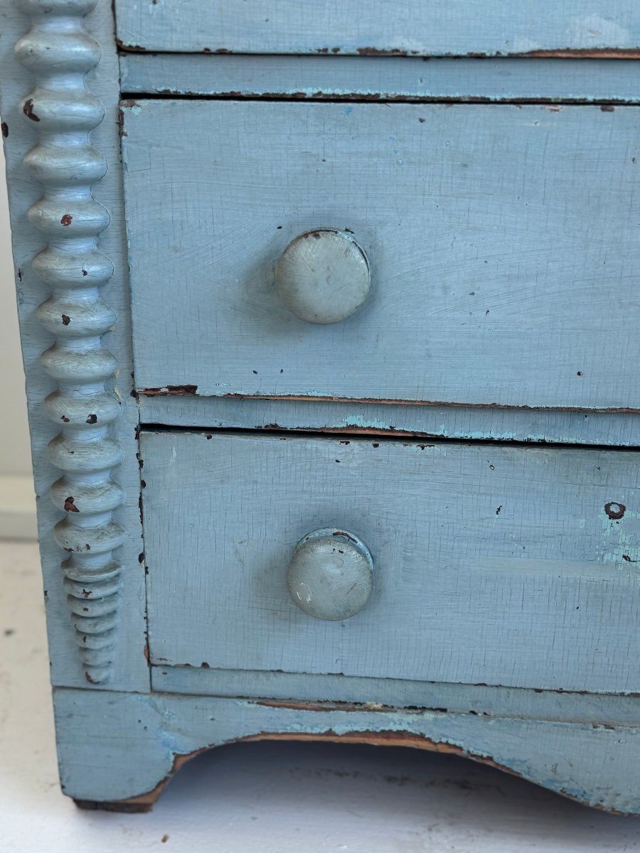 Antique Jenny Lind Cottage Pine Dresser - Blue - Diamonds & Rust