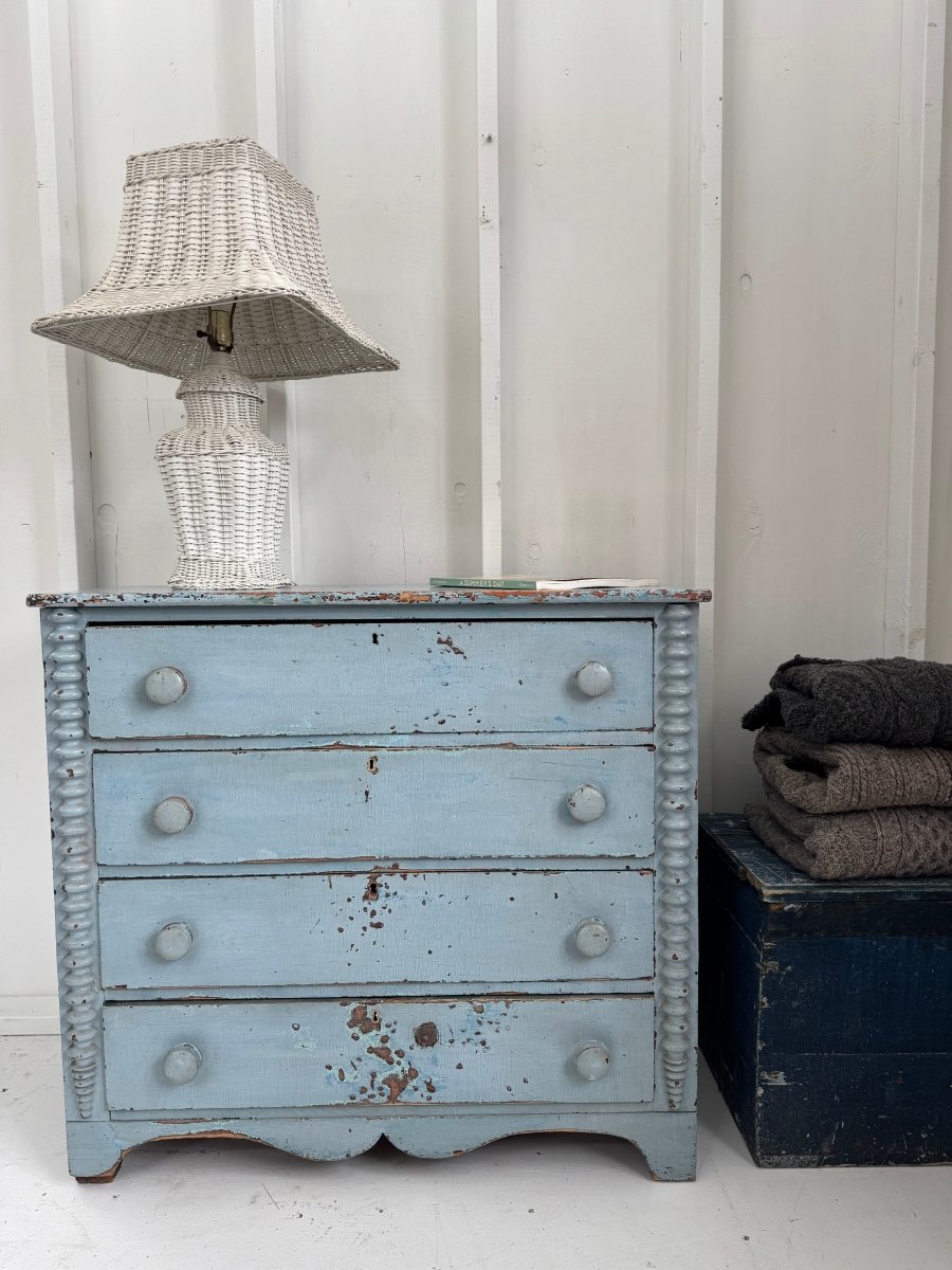 Antique Jenny Lind Cottage Pine Dresser - Blue - Diamonds & Rust