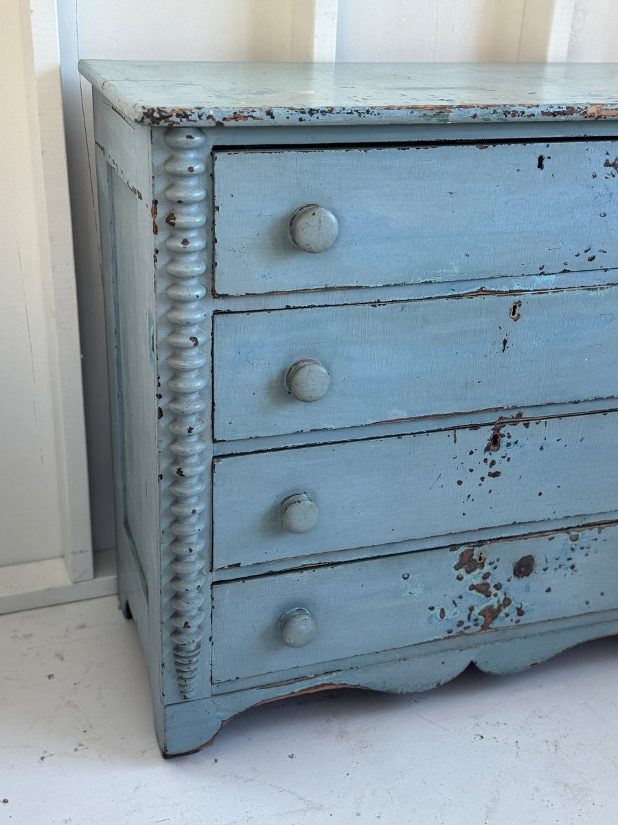 Antique Jenny Lind Cottage Pine Dresser - Blue - Diamonds & Rust