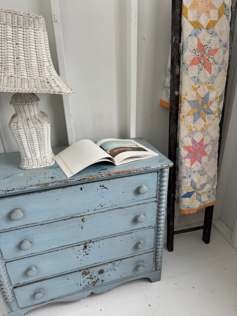 Antique Jenny Lind Cottage Pine Dresser - Blue - Diamonds & Rust