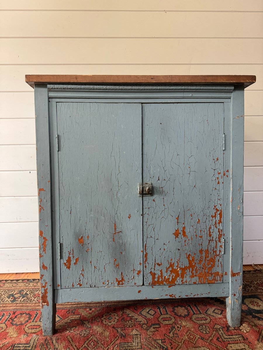 Antique Painted Blue Cabinet - Diamonds & Rust
