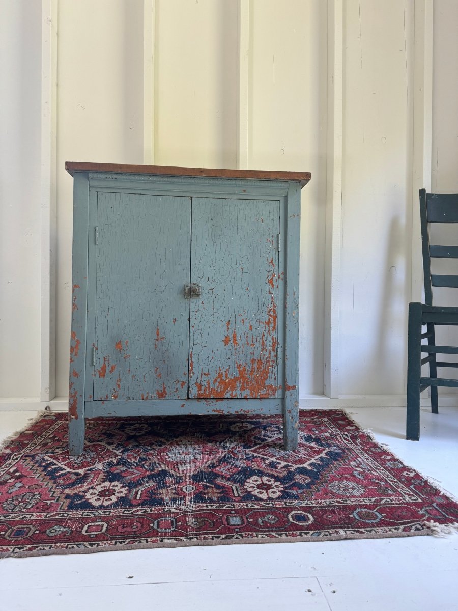 Antique Painted Blue Cabinet - Diamonds & Rust