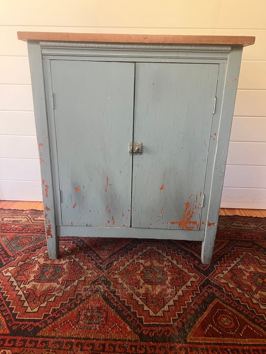 Antique Painted Blue Cabinet - Diamonds & Rust