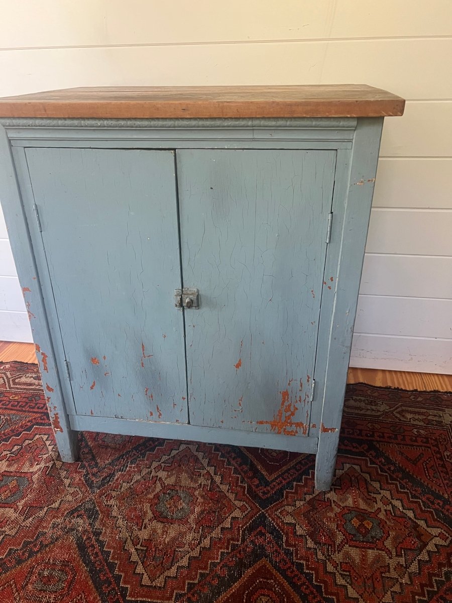 Antique Painted Blue Cabinet - Diamonds & Rust