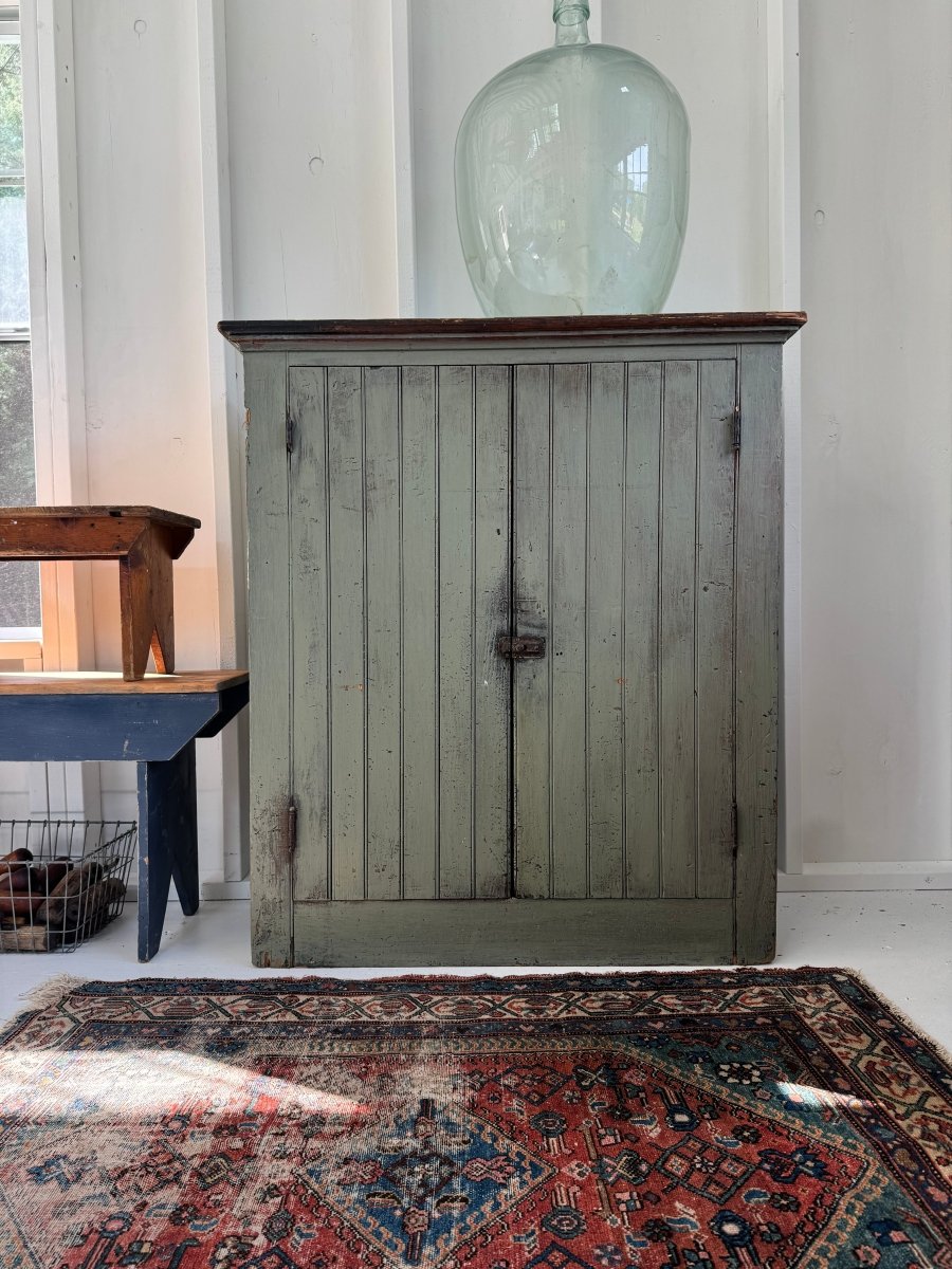 Antique Painted Olive Green Cabinet - Diamonds & Rust