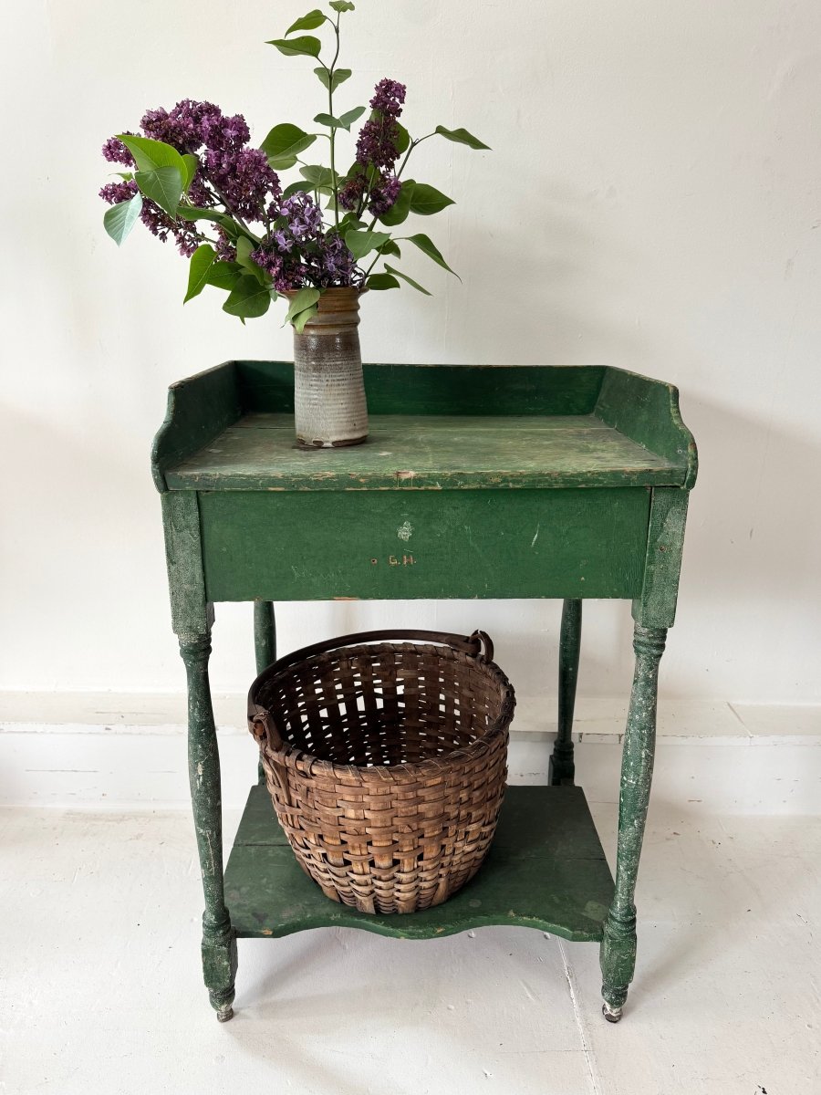 Antique Painted Side Table - Green - Diamonds & Rust