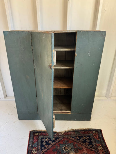Antique Primitive Jelly Cabinet - Blue Paint - Diamonds & Rust