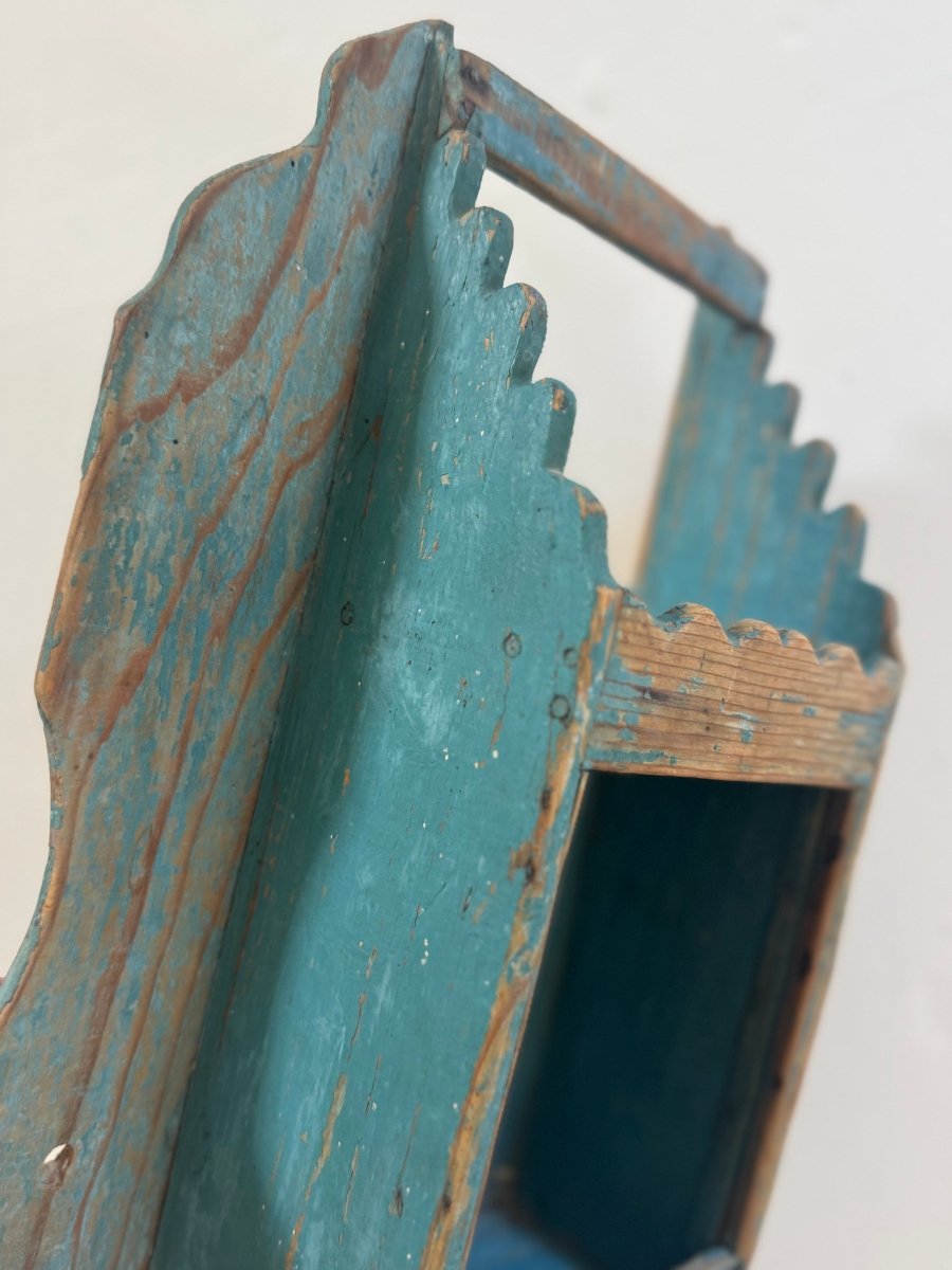 Antique Primitive Wood Wall Box - Blue - Diamonds & Rust