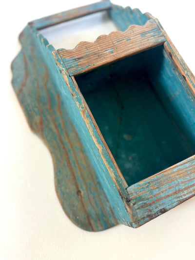 Antique Primitive Wood Wall Box - Blue - Diamonds & Rust