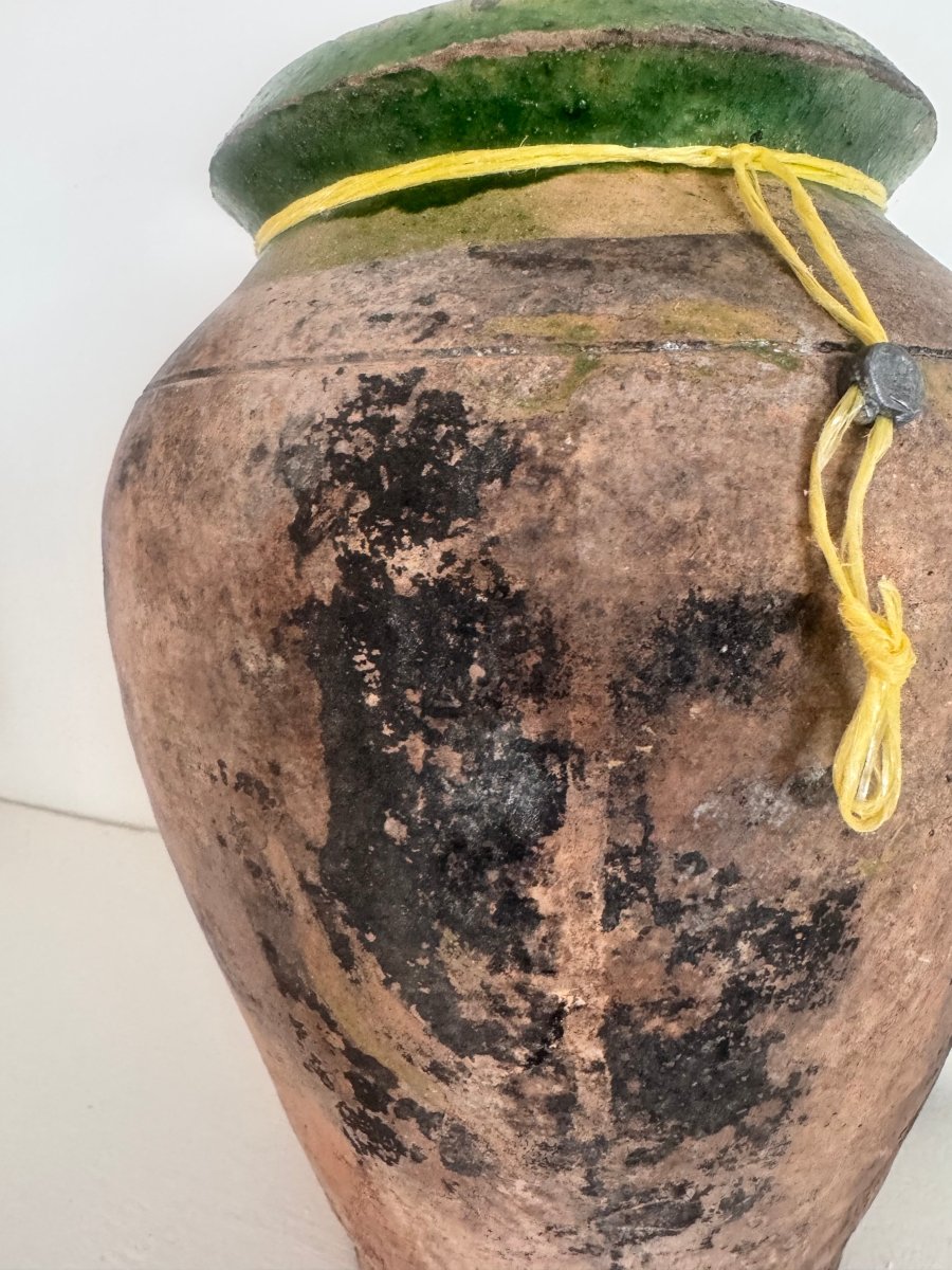 Antique Redware Pottery Jug - Lamp - Diamonds & Rust