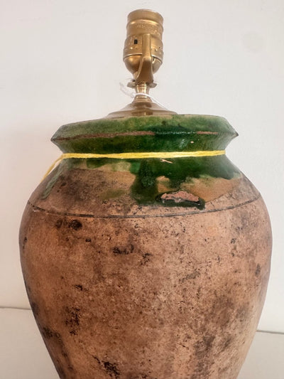 Antique Redware Pottery Jug - Lamp - Diamonds & Rust