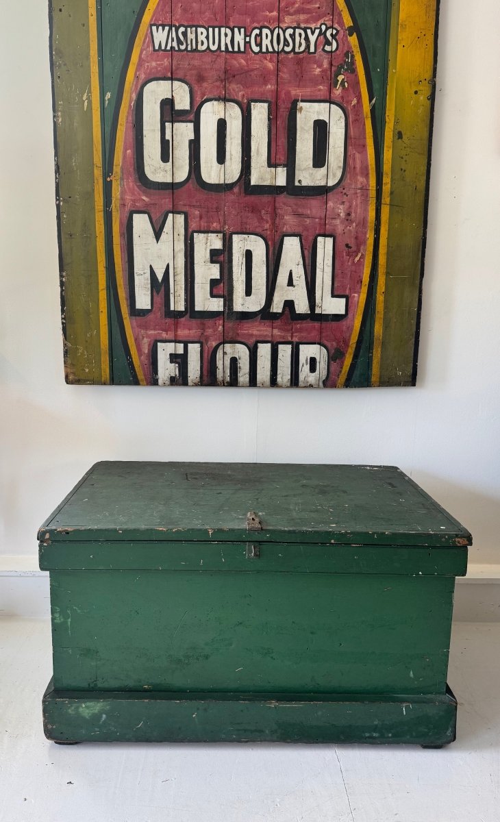 Antique Wood Blanket Chest - Green - Diamonds & Rust