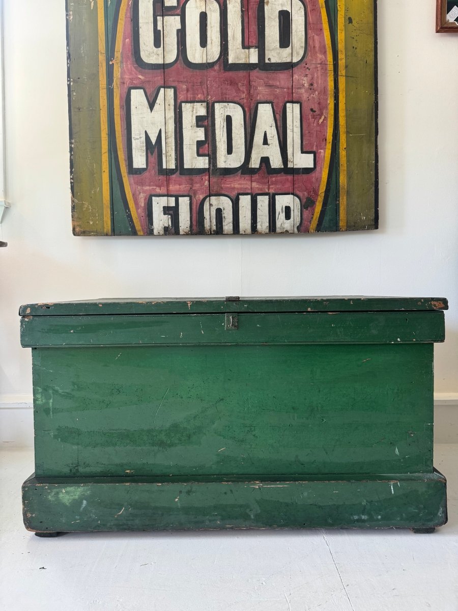 Antique Wood Blanket Chest - Green - Diamonds & Rust