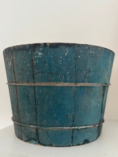 Antique Wood Bucket - Painted Blue - Diamonds & Rust