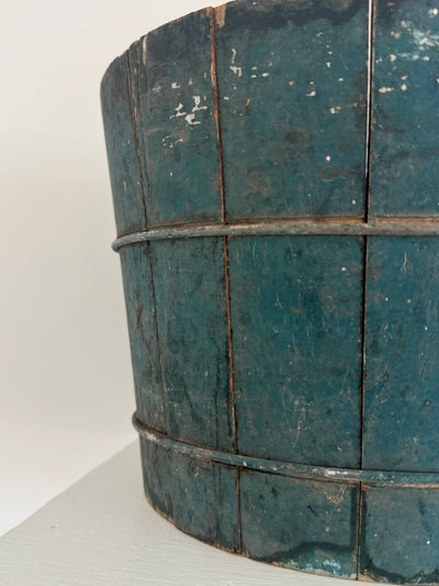 Antique Wood Bucket - Painted Blue - Diamonds & Rust