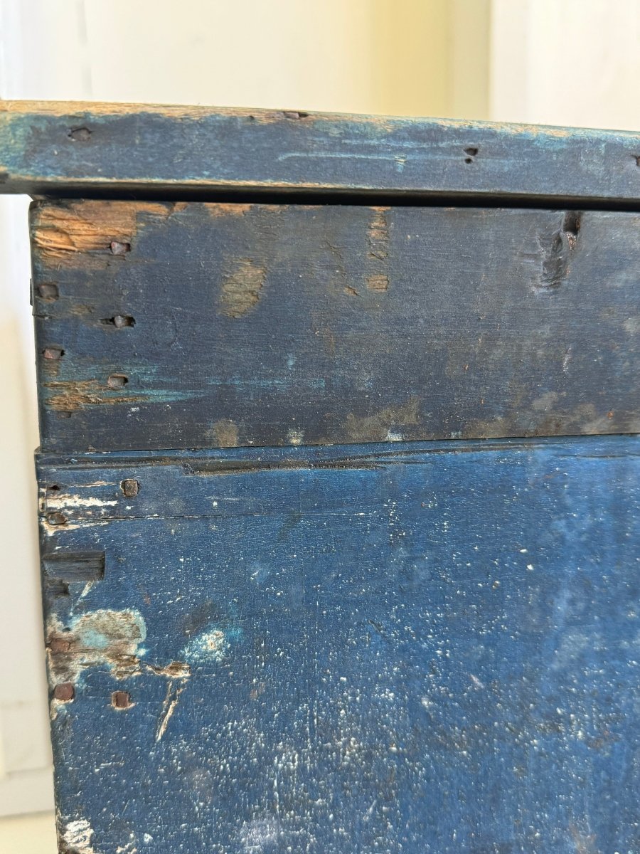 Antique Wood Chest - Marine Blue - Diamonds & Rust