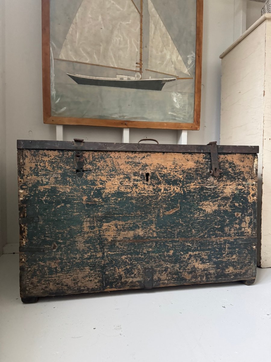 Antique Wood Chest - Metal Trim - Diamonds & Rust