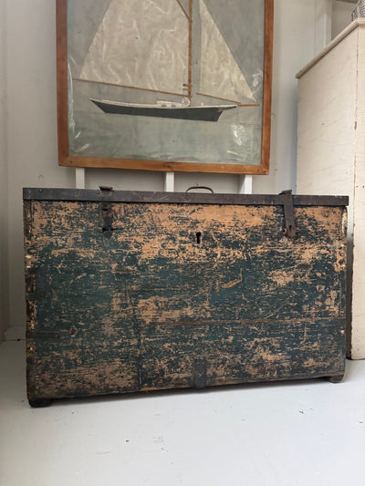 Antique Wood Chest - Metal Trim - Diamonds & Rust