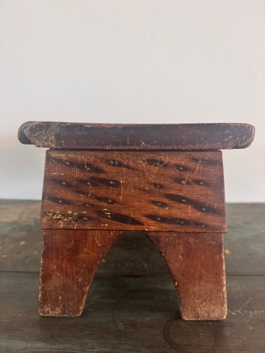 Antique Wood Stool - Diamonds & Rust