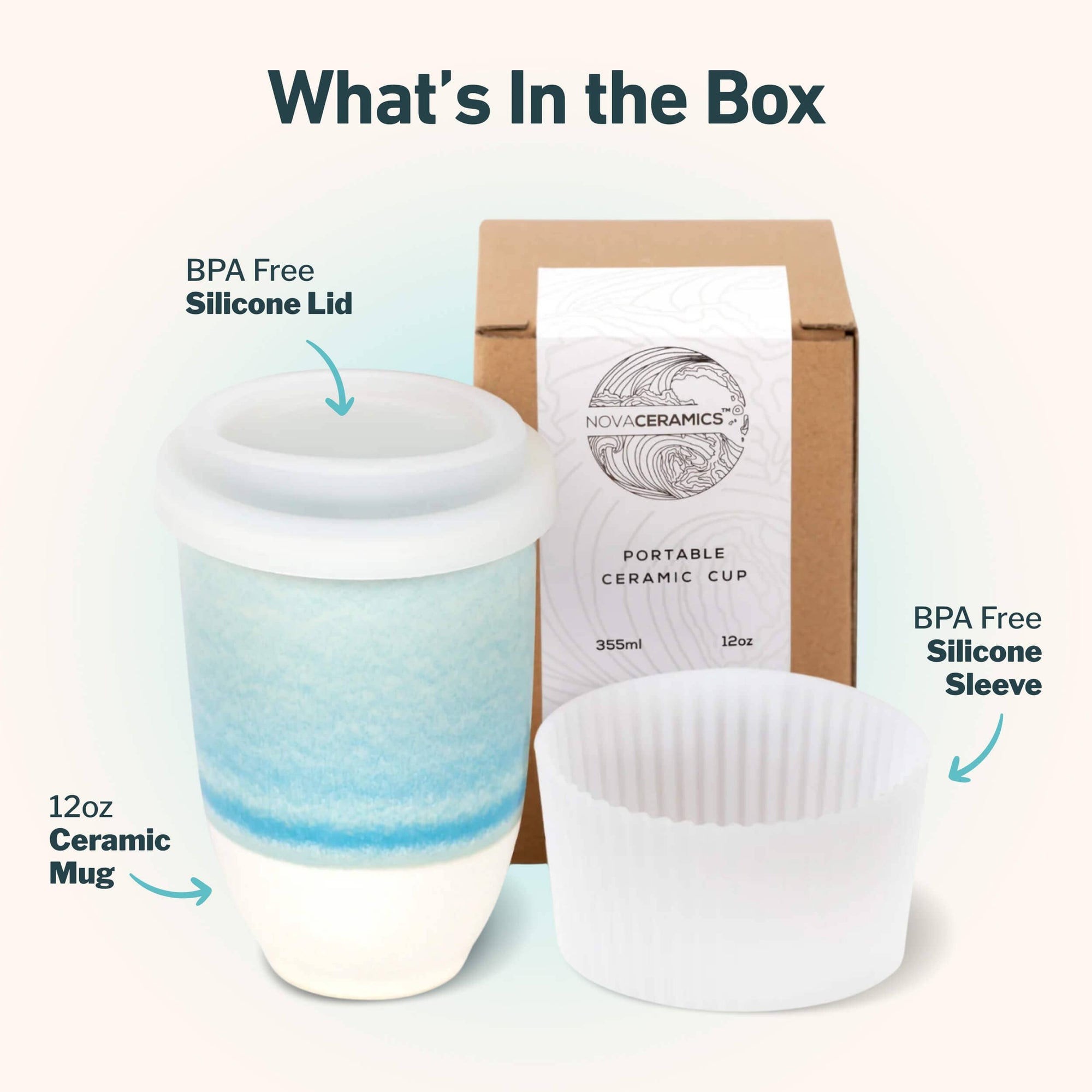 Lagoon Ceramic Coffee Cup – 12oz with Lid & Sleeve