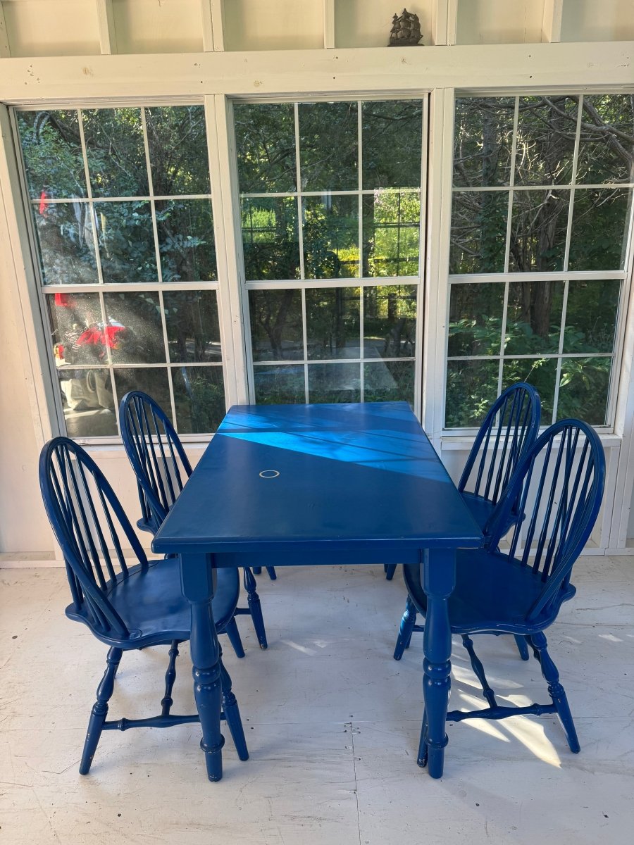 Blue Table + Chairs Set - Diamonds & Rust