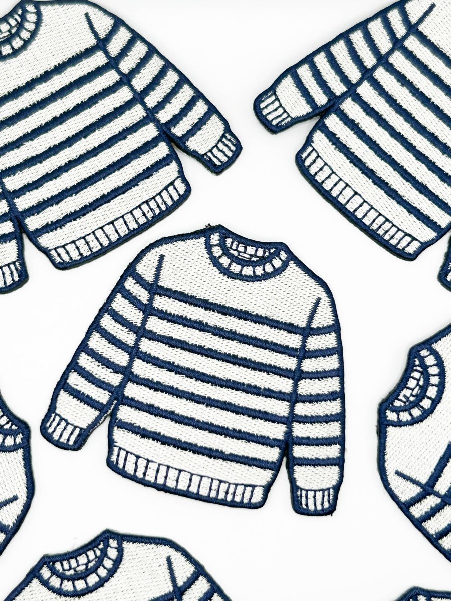 Breton Sweater Embroidered Patch Navy Cream Stripe Preppy - Diamonds & Rust