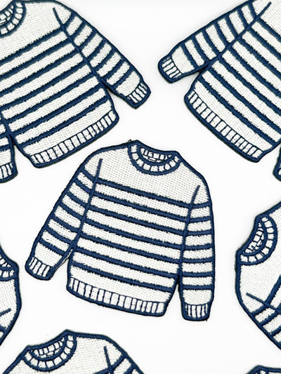 Breton Sweater Embroidered Patch Navy Cream Stripe Preppy - Diamonds & Rust