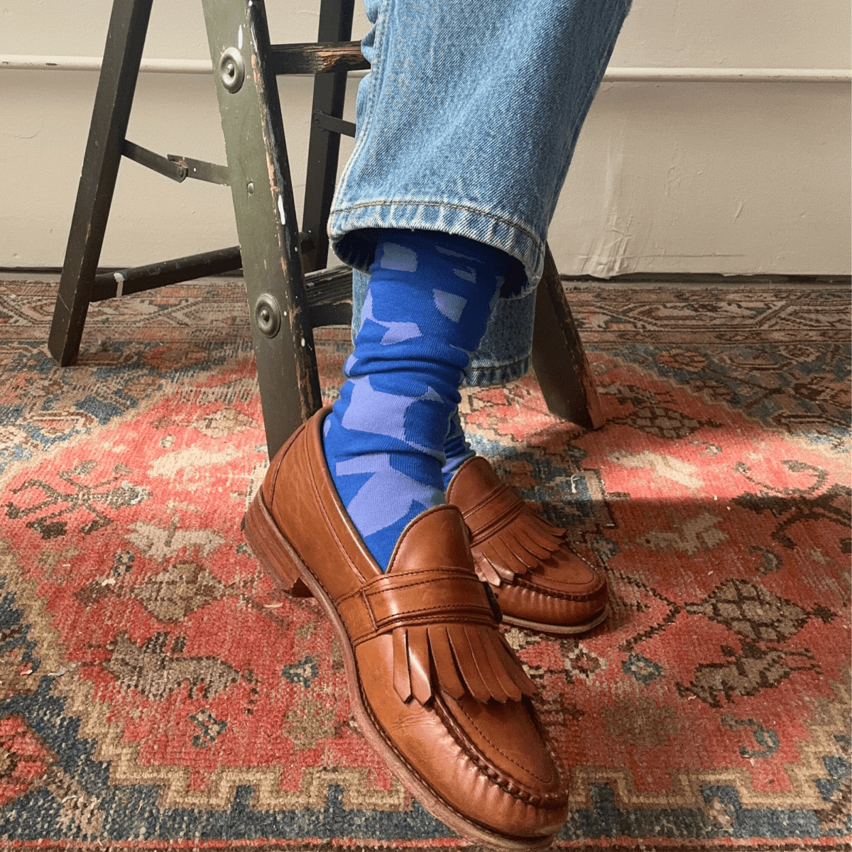 Crew Socks - Checks in Cobalt & Periwinkle - Diamonds & Rust