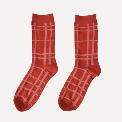 Crew Socks - Darby in Brick & Coral - Diamonds & Rust
