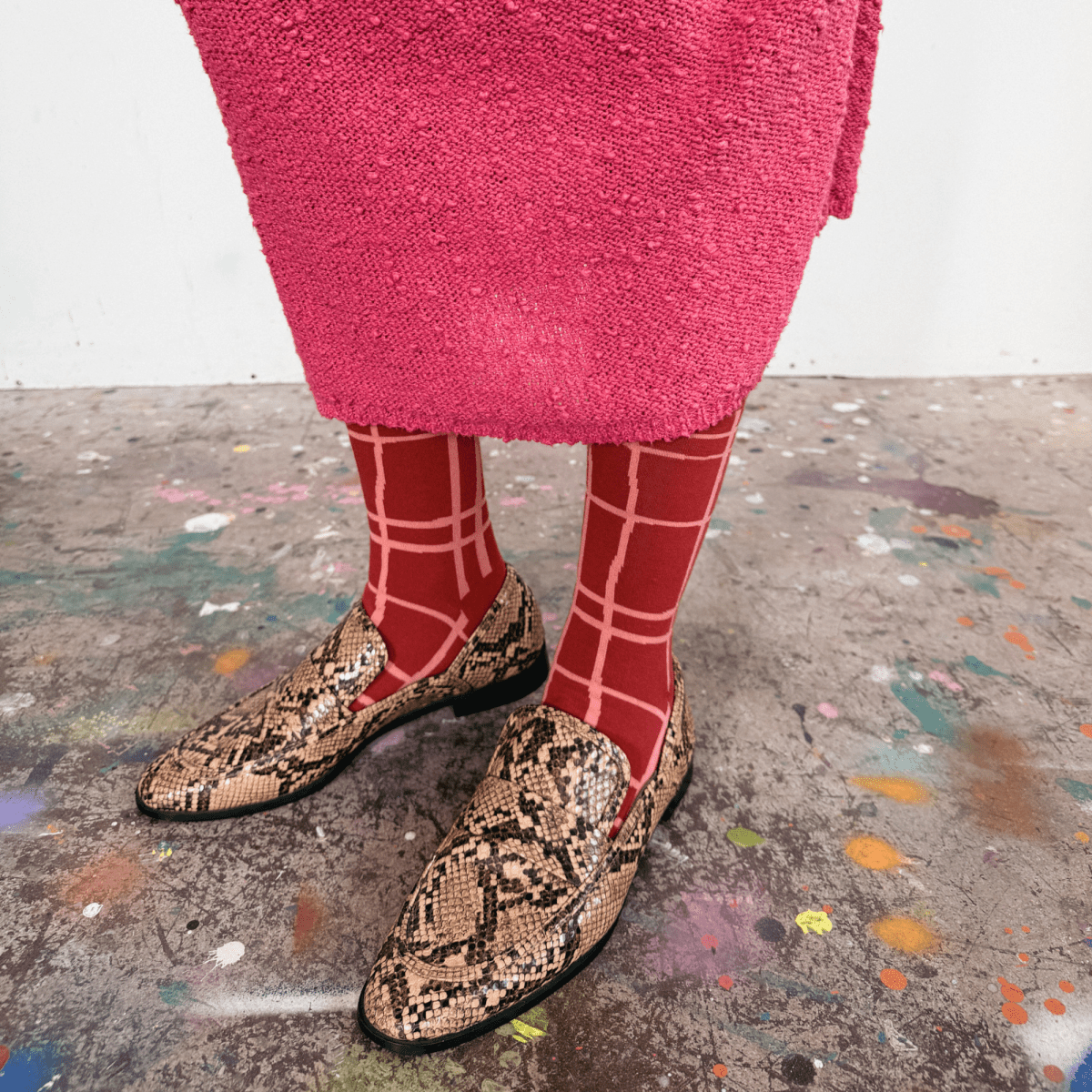 Crew Socks - Darby in Brick & Coral - Diamonds & Rust