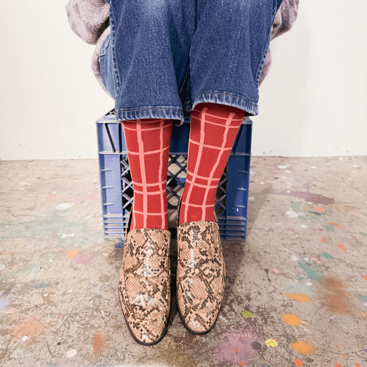Crew Socks - Darby in Brick & Coral - Diamonds & Rust
