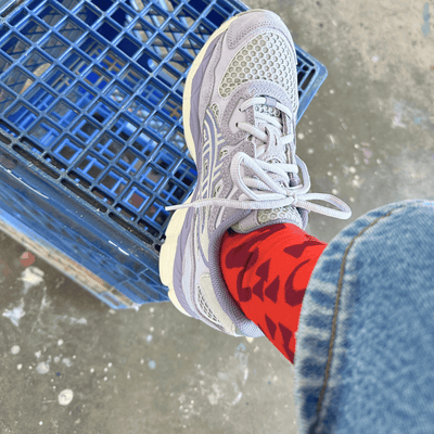 Crew Socks - Dashes and Moons Crew in Tomato & Maroon - Diamonds & Rust