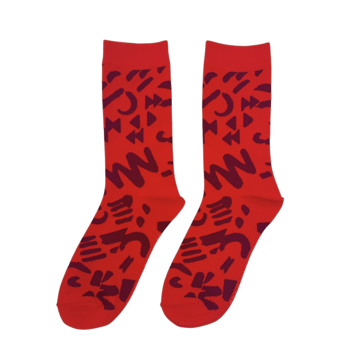 Crew Socks - Dashes and Moons Crew in Tomato & Maroon - Diamonds & Rust