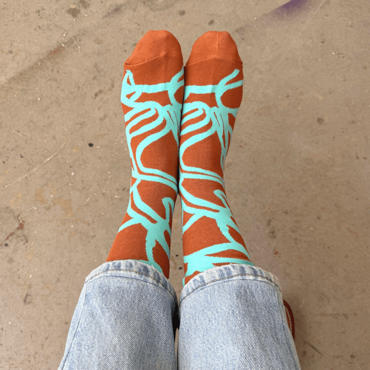 Crew Socks - River - Aquamarine & Carmel - Diamonds & Rust