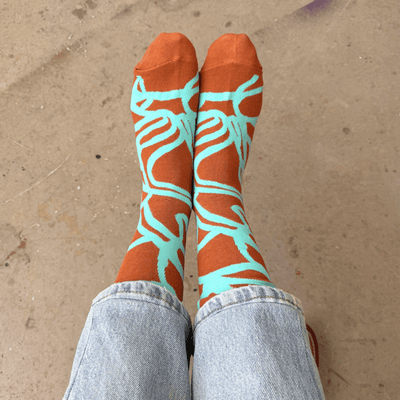 Crew Socks - River - Aquamarine & Carmel - Diamonds & Rust