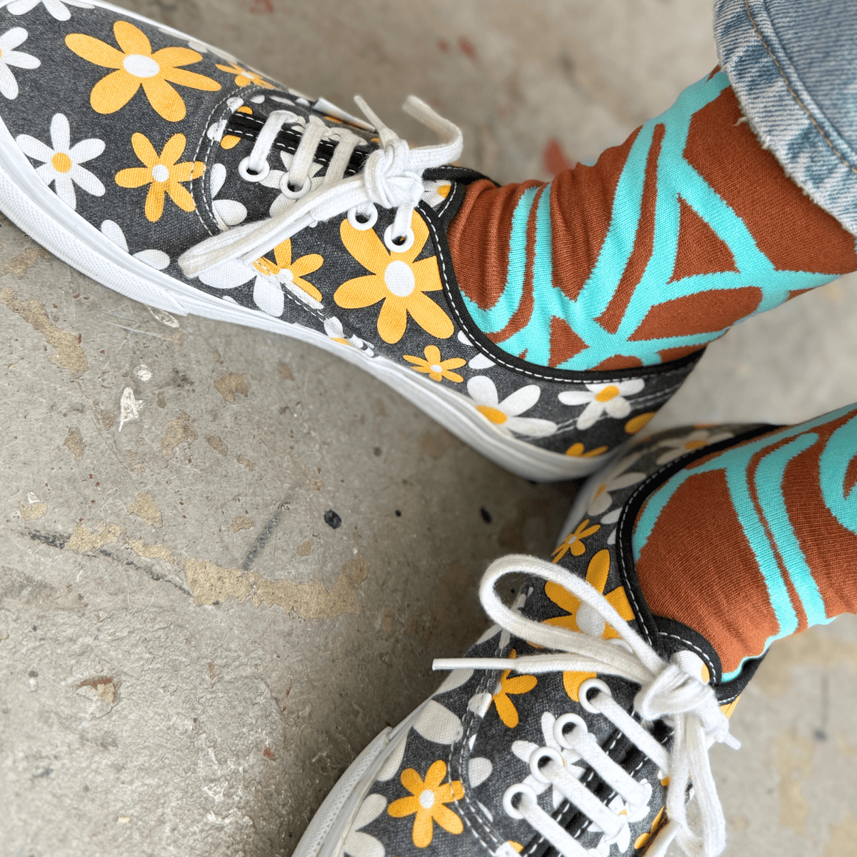 Crew Socks - River - Aquamarine & Carmel - Diamonds & Rust