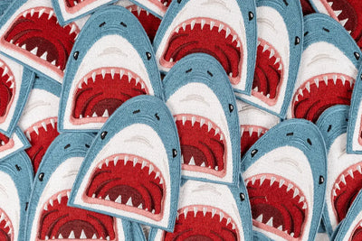 Shark Face Embroidered Iron-On Patch Teeth Ocean Beach Coast