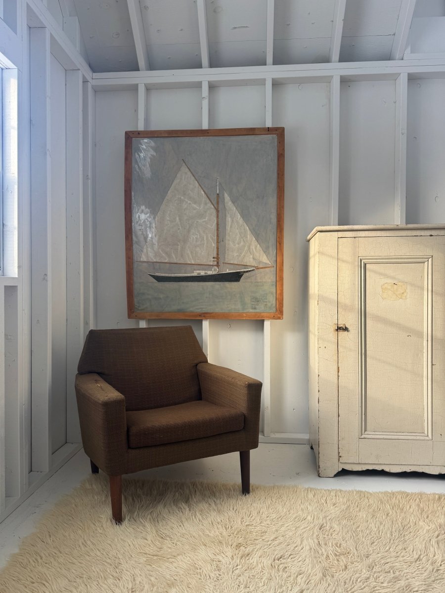 Danish Mid - Century Modern Armchair - Olive Green Tweed - Diamonds & Rust