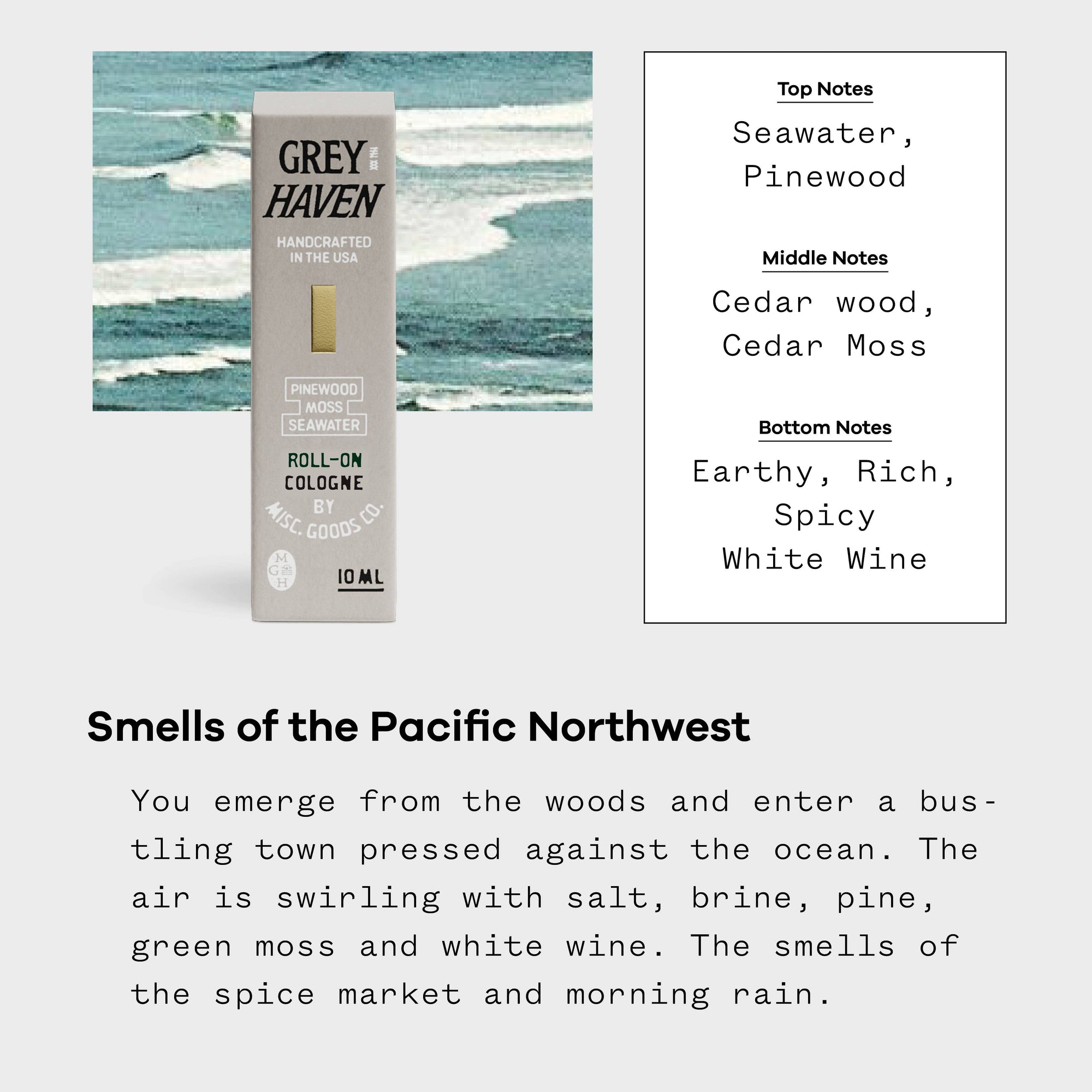 Greyhaven Roll-On Cologne – Ocean Air, Pine & Moss | Compact & Clean