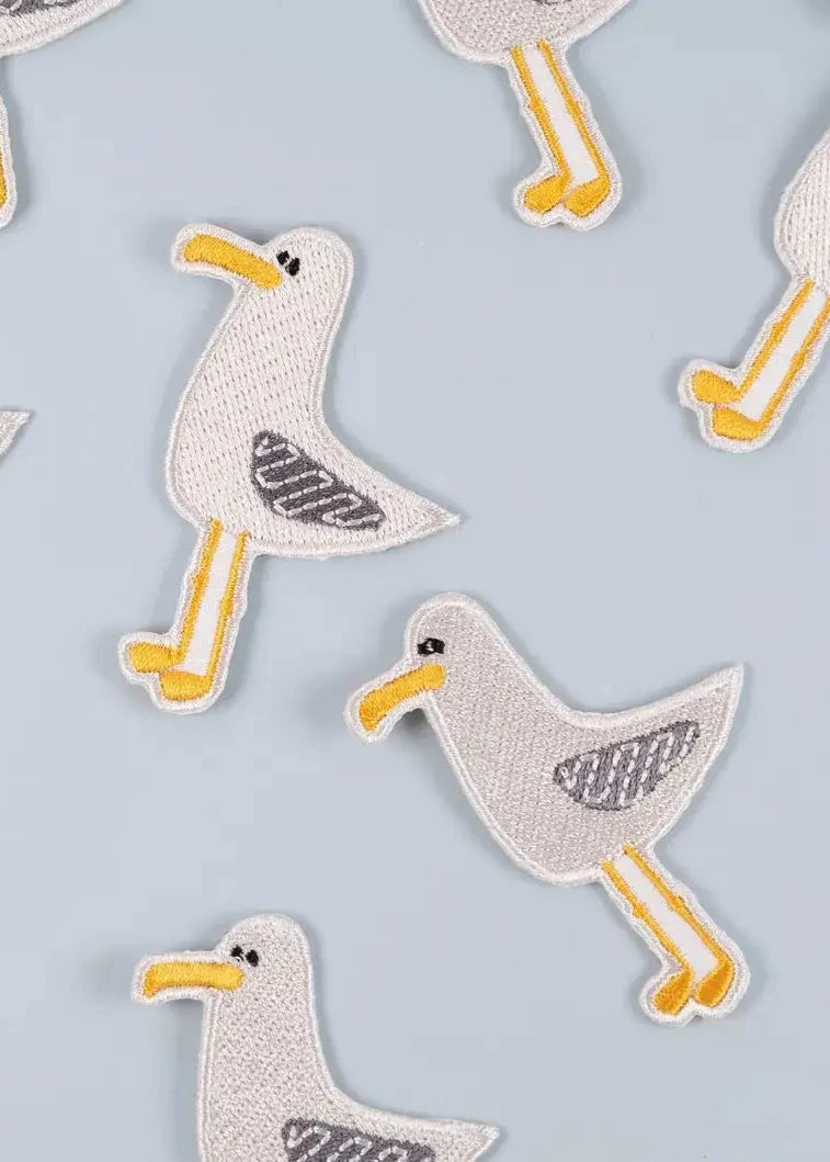Seagull Embroidered Iron-On Patch Coastal Bird Design Beach