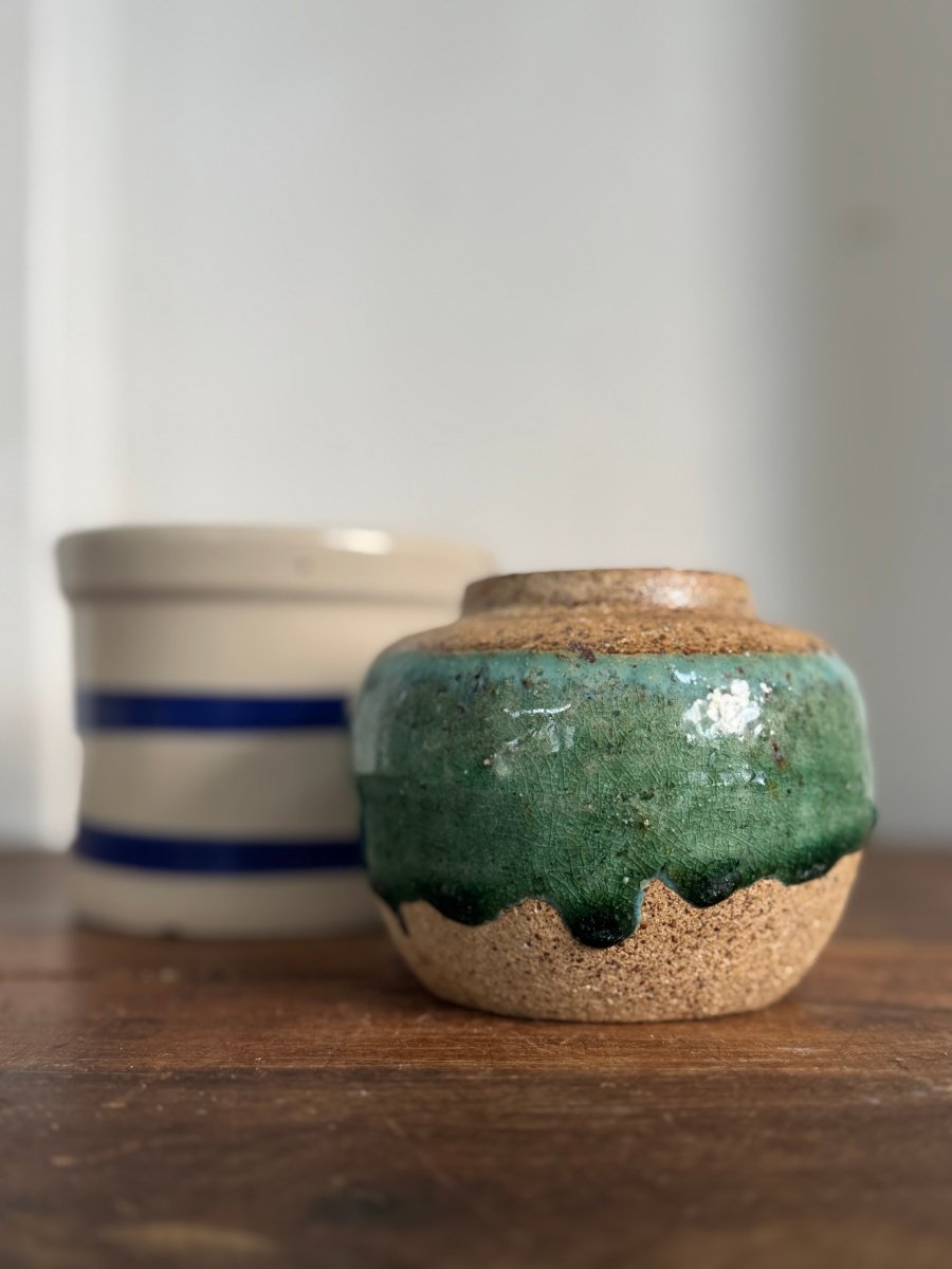 Hadmade Ceramic Ginger Jar - Turquoise - Diamonds & Rust