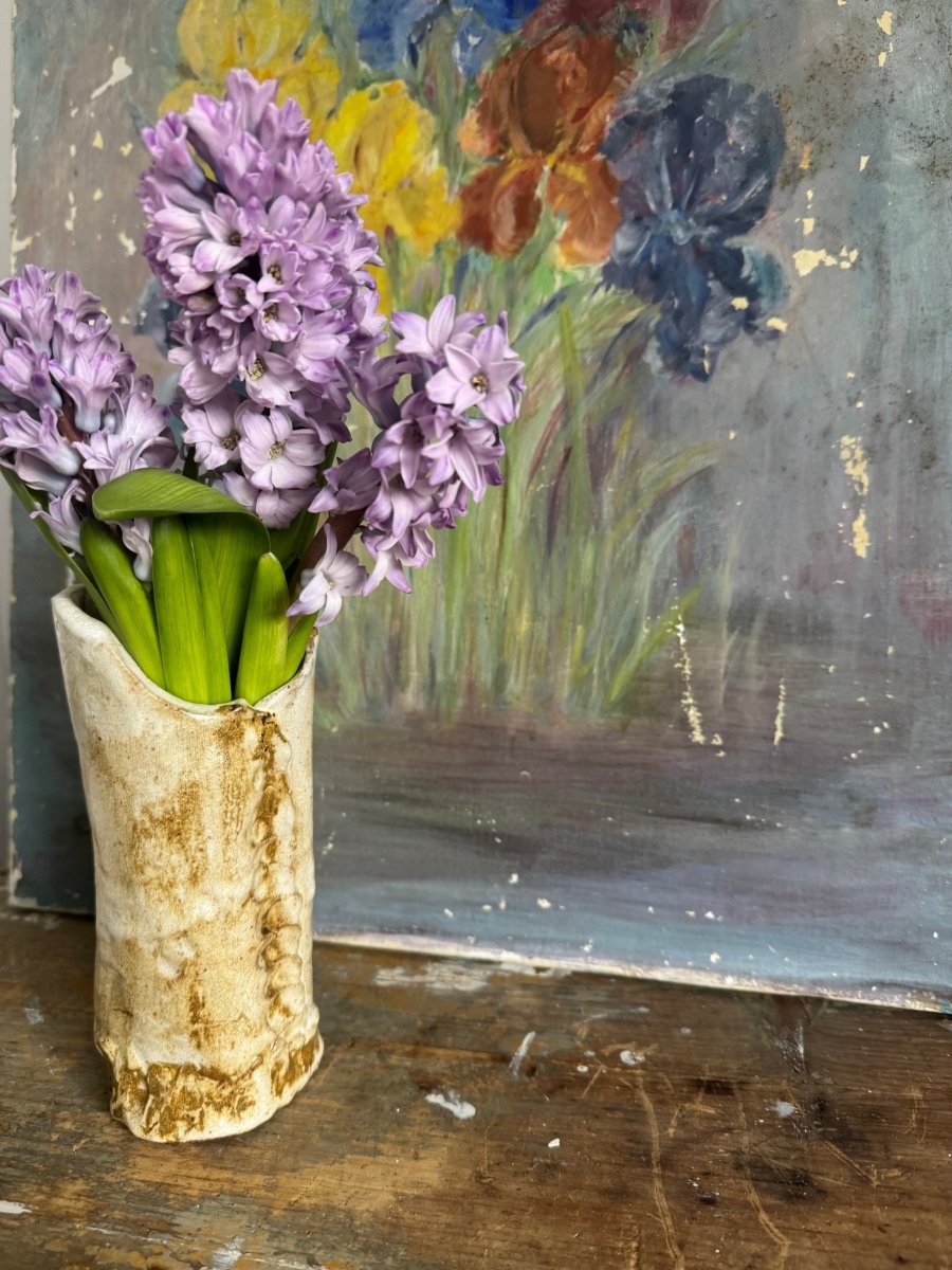 Hadmade Pinched Ceramic Vase - Diamonds & Rust