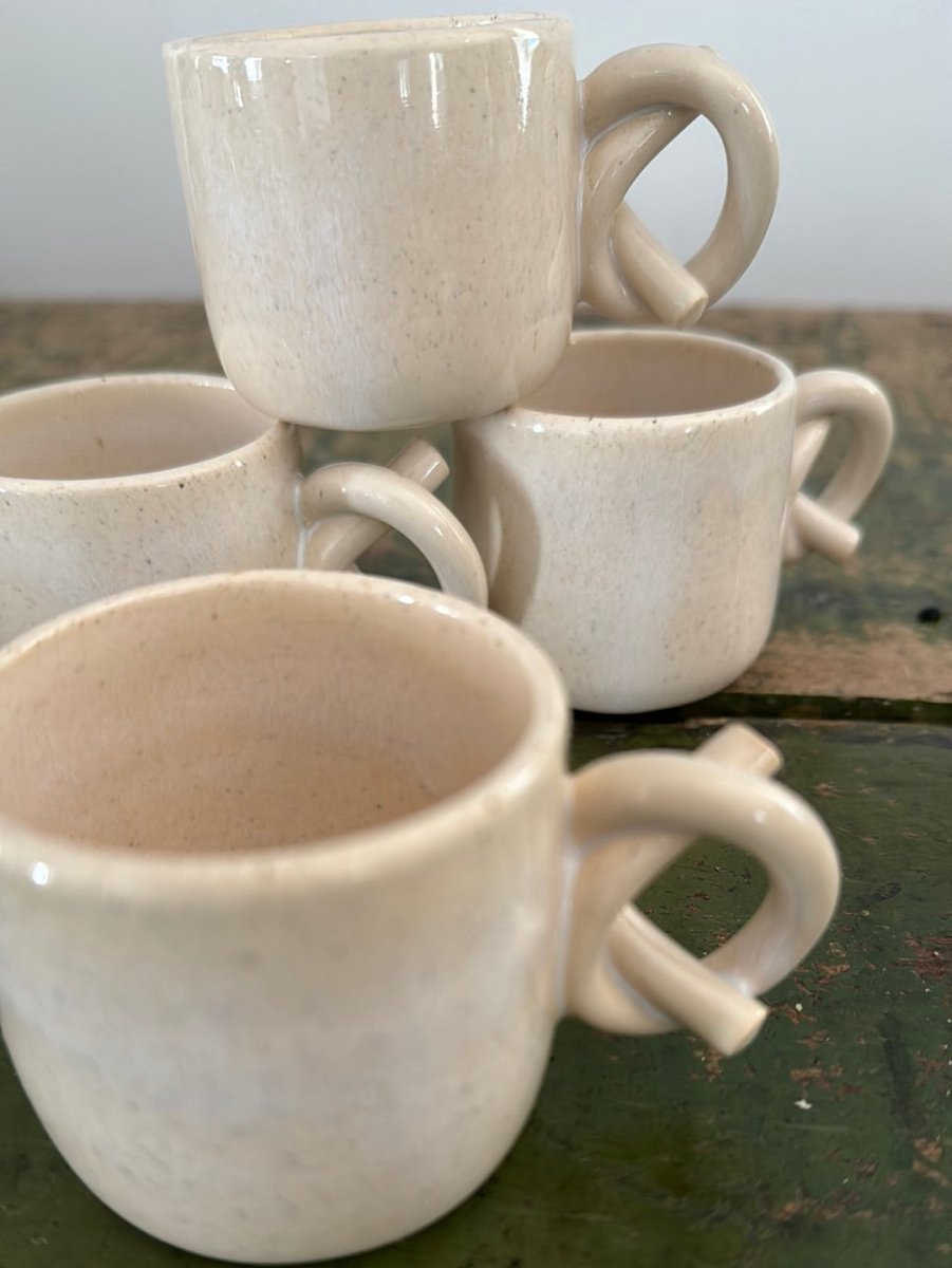 Handmade Ceramic Knot Handle Espresso Cup - Diamonds & Rust