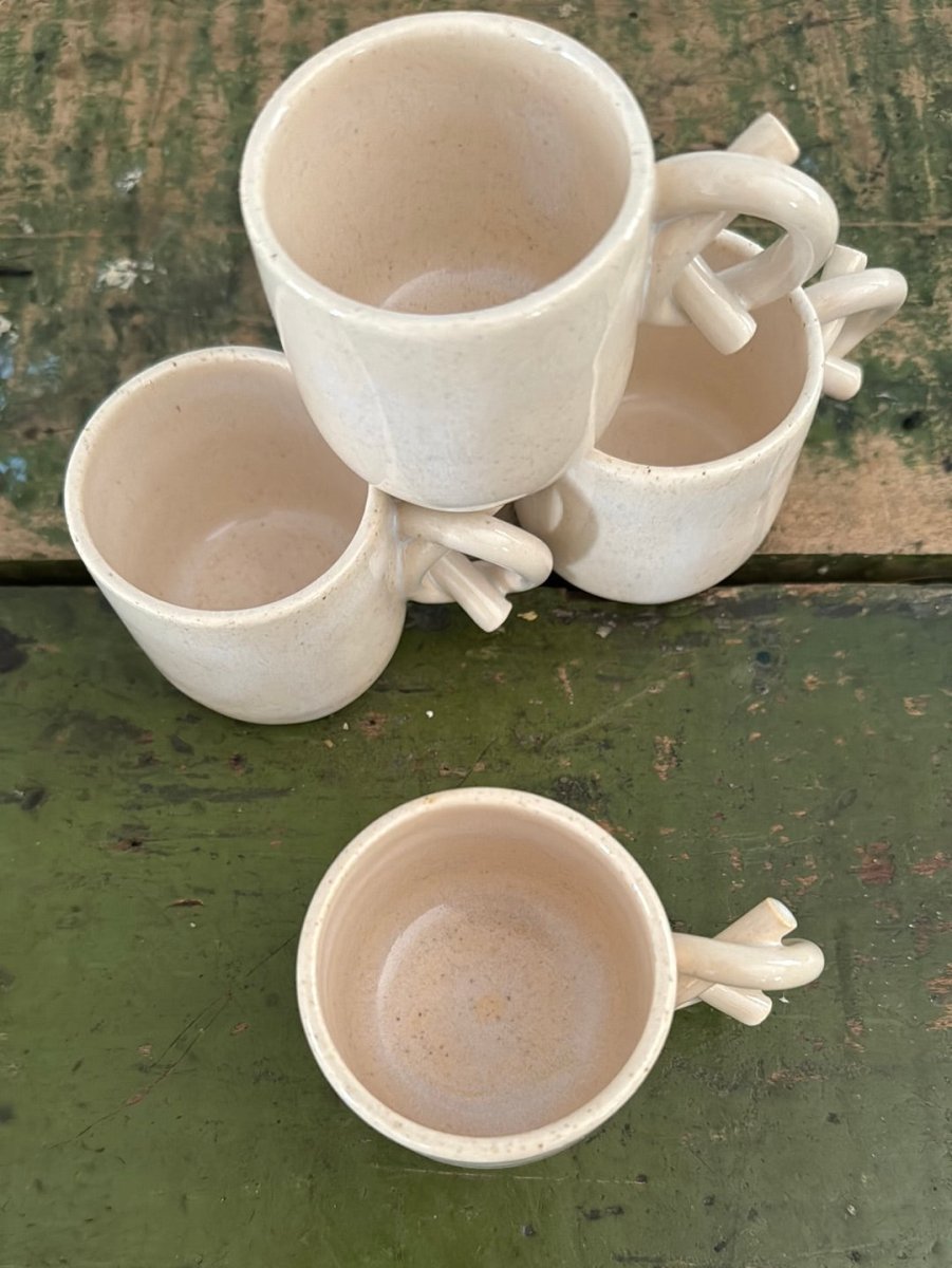 Handmade Ceramic Knot Handle Espresso Cup - Diamonds & Rust