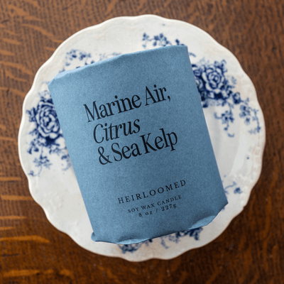 Heirloomed Candle - Marine Air, Citrus, Sea Kelp - 8 oz Soy - Diamonds & Rust