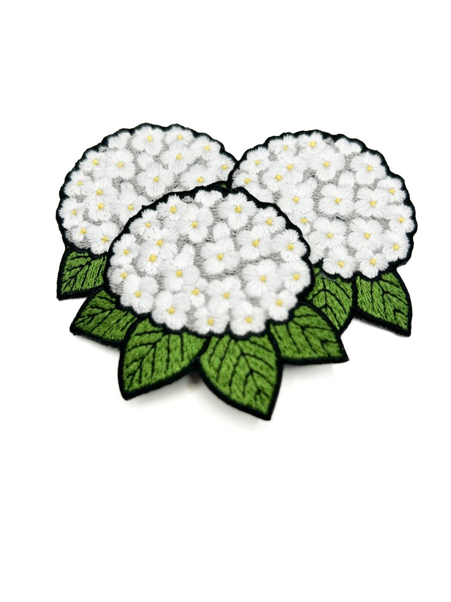 Hydrangea Embroidered Patch White Flower Patch Floral Garden - Diamonds & Rust
