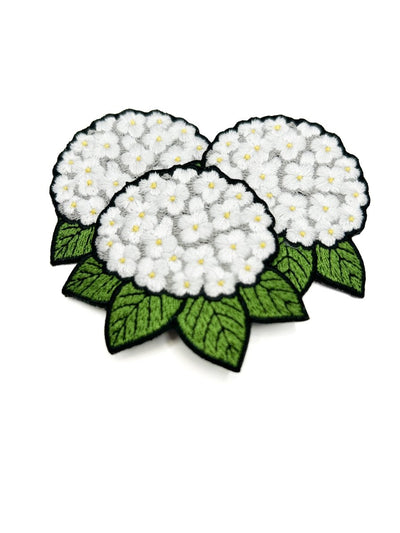 Hydrangea Embroidered Patch White Flower Patch Floral Garden - Diamonds & Rust