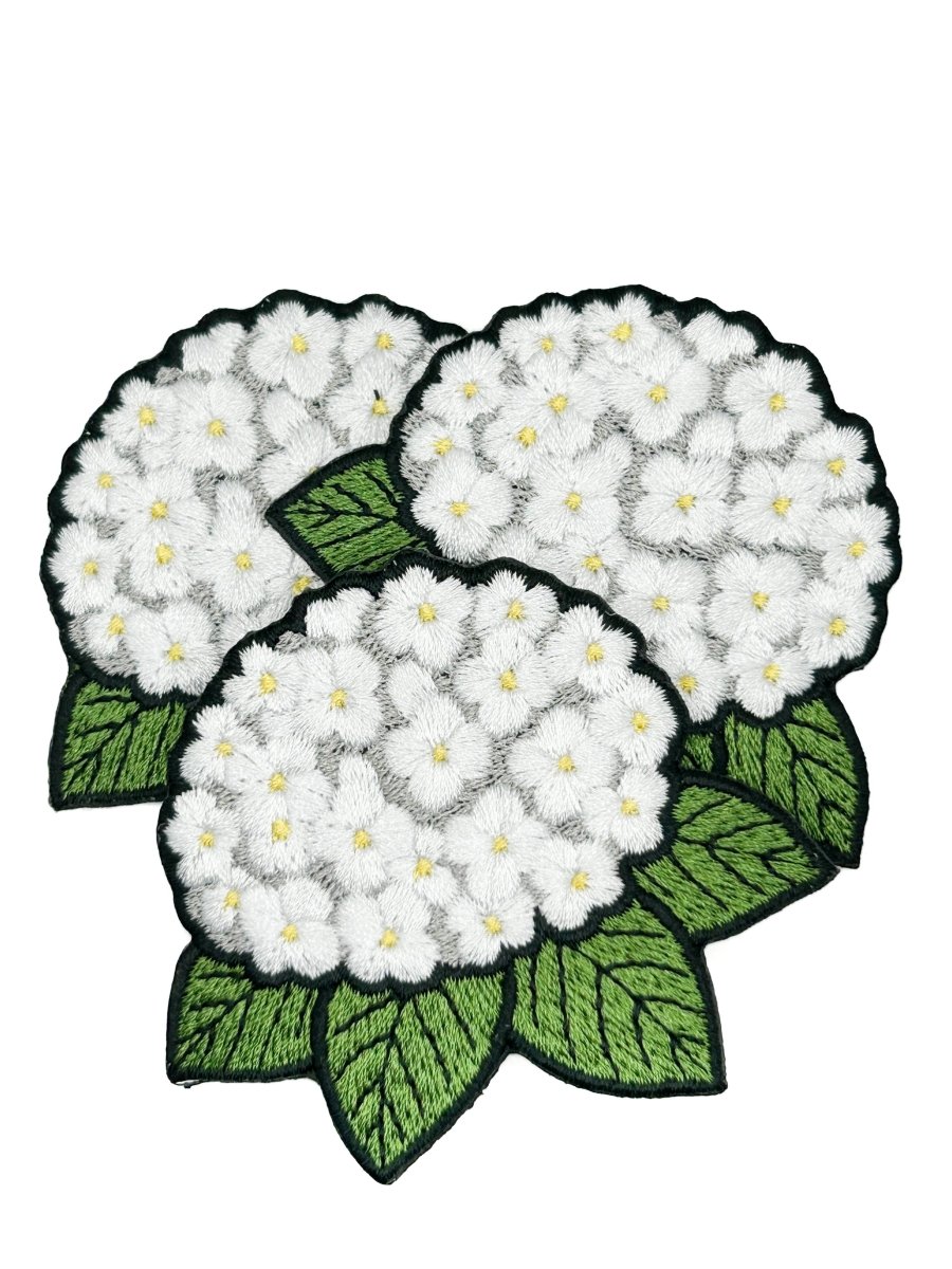 Hydrangea Embroidered Patch White Flower Patch Floral Garden - Diamonds & Rust