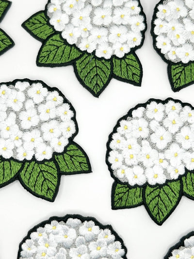 Hydrangea Embroidered Patch White Flower Patch Floral Garden - Diamonds & Rust