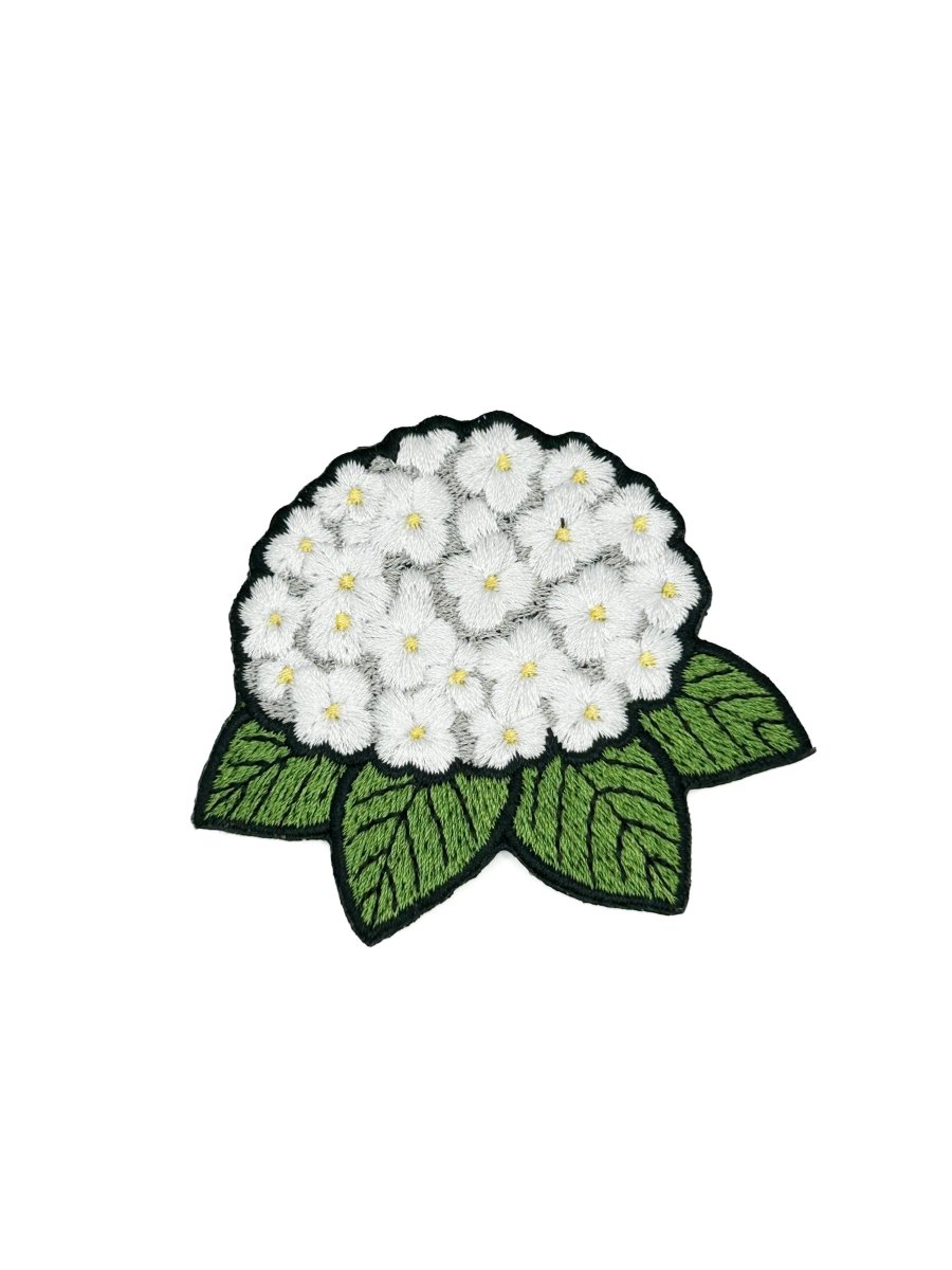 Hydrangea Embroidered Patch White Flower Patch Floral Garden - Diamonds & Rust
